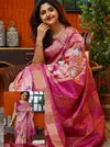 MG 548 Plain Linen with Gold Jari Digital Printed Fancy Saree Suppliers In India